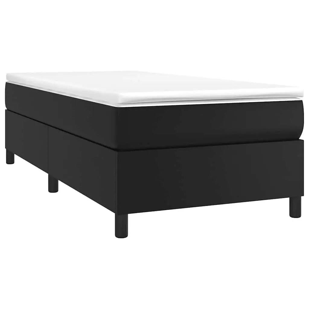 Box Spring Bed King Single Black Faux Leather 106x203cm with Pocket Spring Mattress