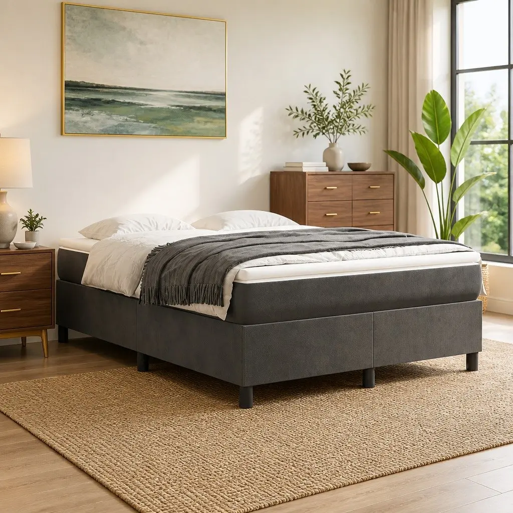Box Spring Bed Grey Velvet Queen Size 153x203cm with Pocket Spring Mattress