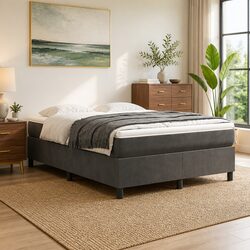 Queen Size Velvet Box Spring Bed with Pocket Spring Mattress