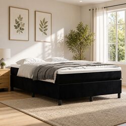Cozy Queen Size Velvet Box Spring Bed with Pocket Mattress