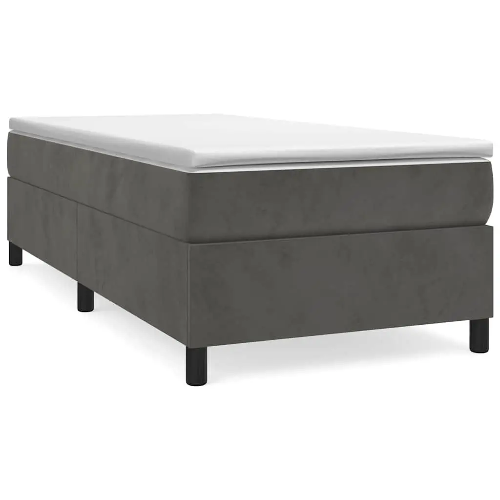 Box Spring Bed King Single Grey Velvet Upholstered Pocket Spring Mattress