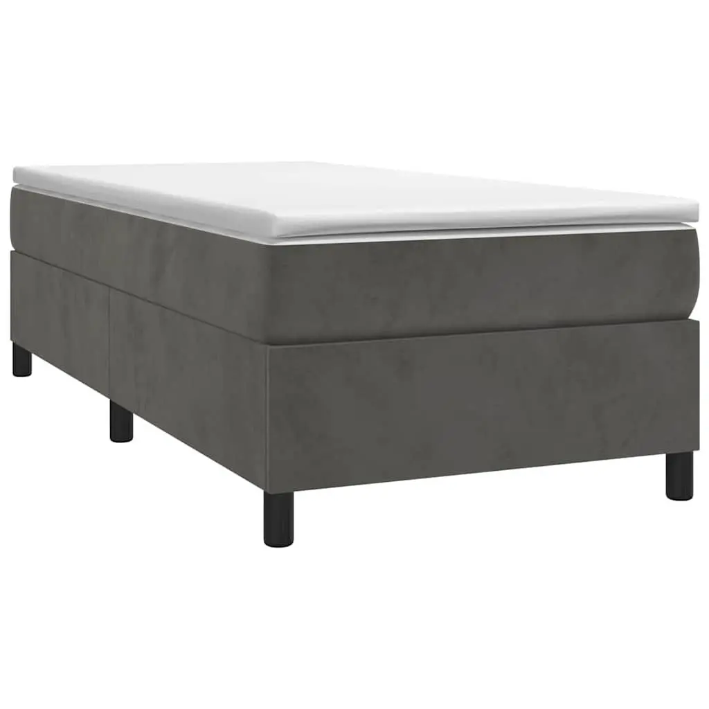 Box Spring Bed King Single Grey Velvet Upholstered Pocket Spring Mattress