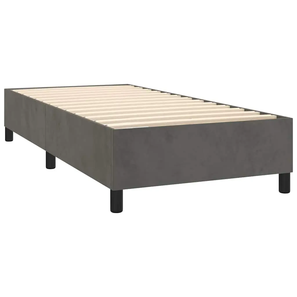 Box Spring Bed King Single Grey Velvet Upholstered Pocket Spring Mattress