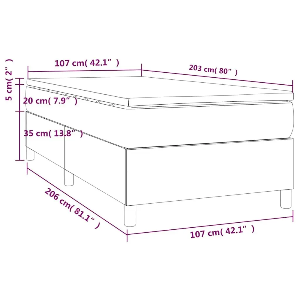 Box Spring Bed King Single Grey Velvet Upholstered Pocket Spring Mattress