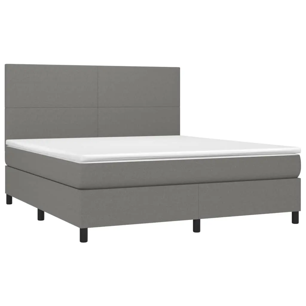 Queen Size Box Spring Bed Dark Grey Fabric Headboard Pocket Spring Mattress