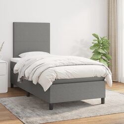 King Single Box Spring Bed with Pocket Mattress Adjustable Headboard Dark Grey