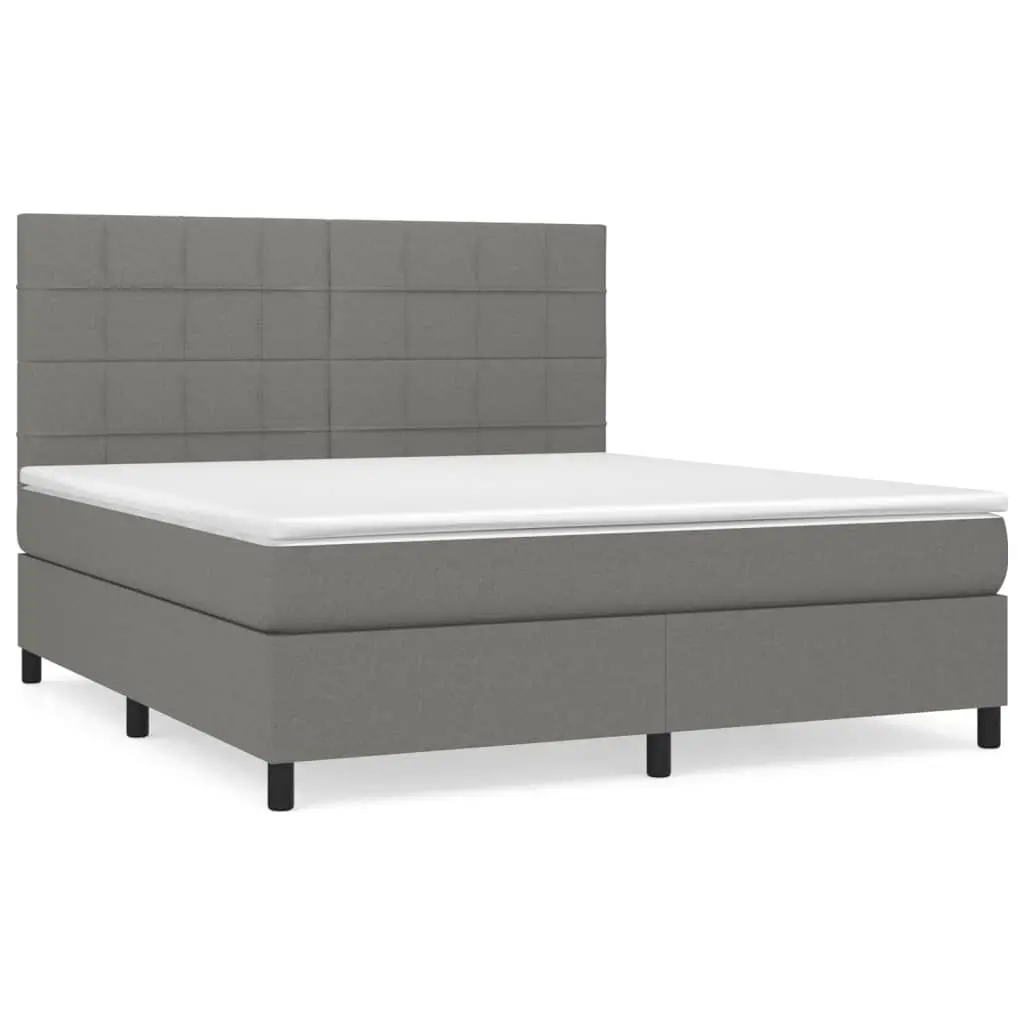 Queen Size Box Spring Bed Dark Grey Fabric Pocket Spring Mattress