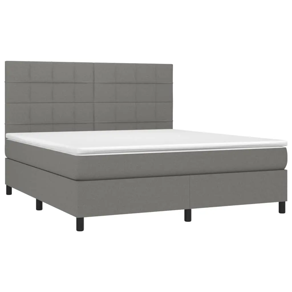 Queen Size Box Spring Bed Dark Grey Fabric Pocket Spring Mattress