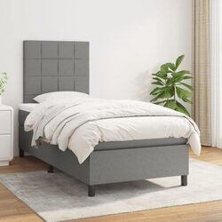 King Single Box Spring Bed with Pocket Spring Mattress Dark Grey Fabric