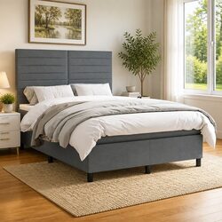 Grey Double Box Spring Bed with Adjustable Pocket Spring Mattress
