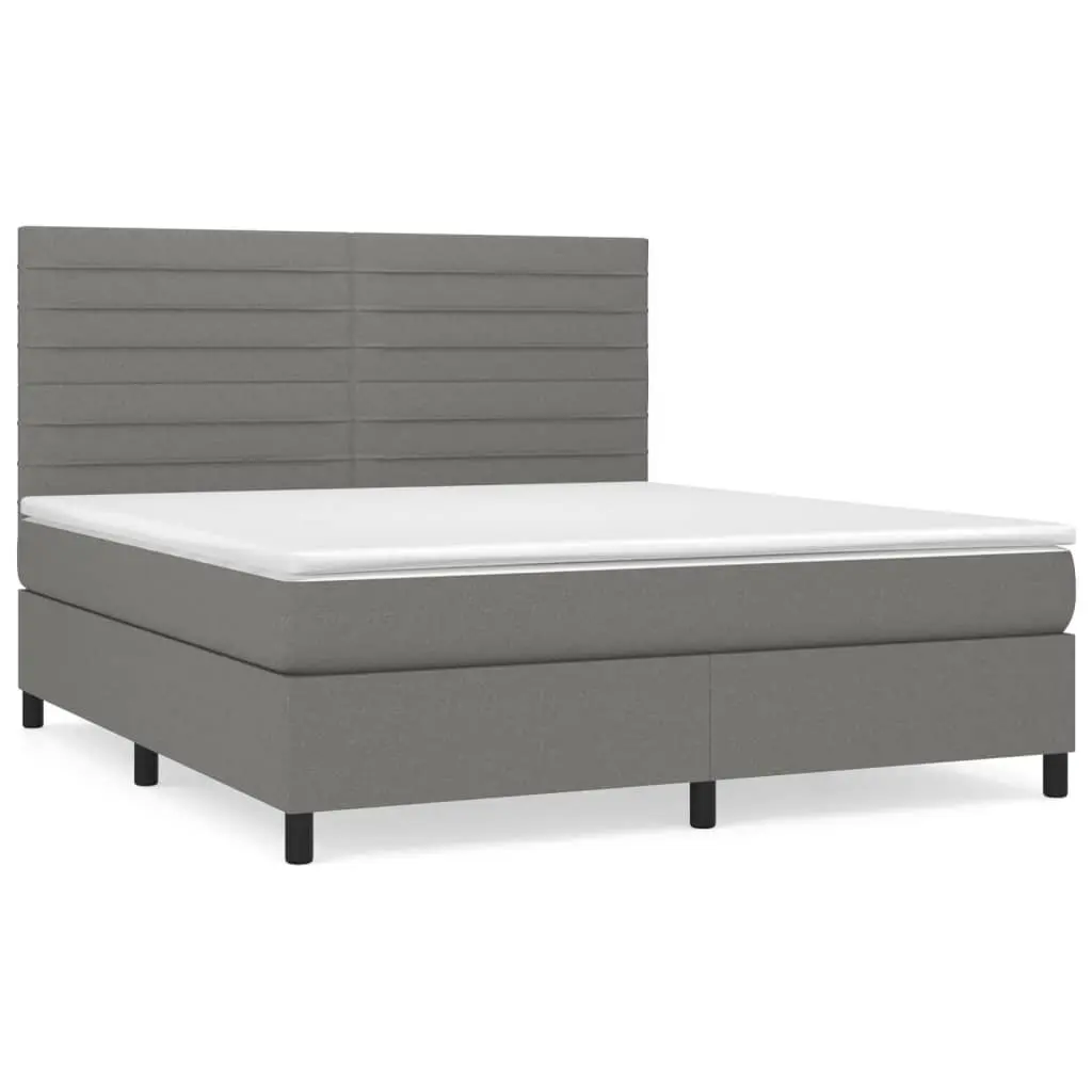 Queen Size Box Spring Bed with Pocket Spring Mattress Dark Grey Fabric