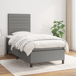King Single Box Spring Bed with Pocket Mattress Dark Grey Fabric Headboard