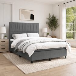 Grey Double Size Box Spring Bed with Pocket Mattress