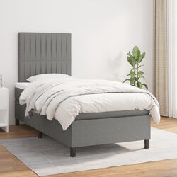 King Single Box Spring Bed with Pocket Mattress Dark Grey Fabric Adjustable