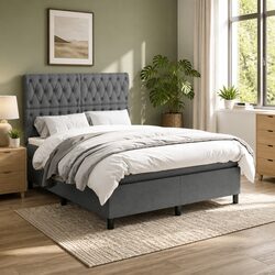 Grey Double Box Spring Bed with Pocket Spring Mattress