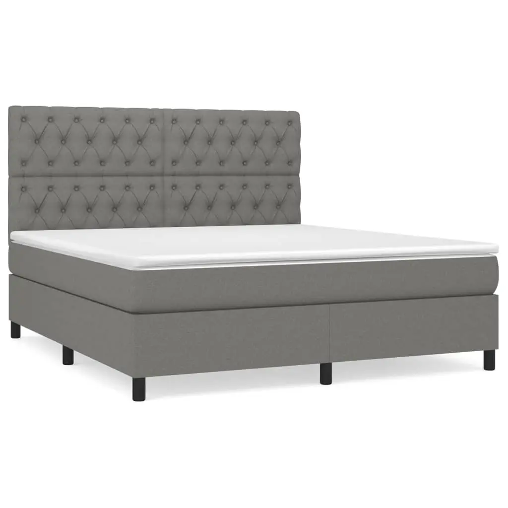 Box Spring Bed with Mattress Dark Grey Fabric Queen Size 152x203 cm Adjustable