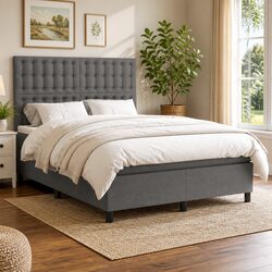 Dark Grey Double Size Box Spring Bed with Pocket Spring Mattress