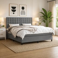 Queen Box Spring Bed with Pocket Spring Mattress - Dark Grey