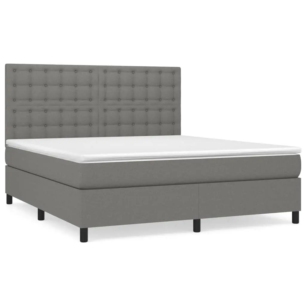 Queen Size Box Spring Bed Dark Grey 153x203 cm Fabric with Pocket Spring Mattress