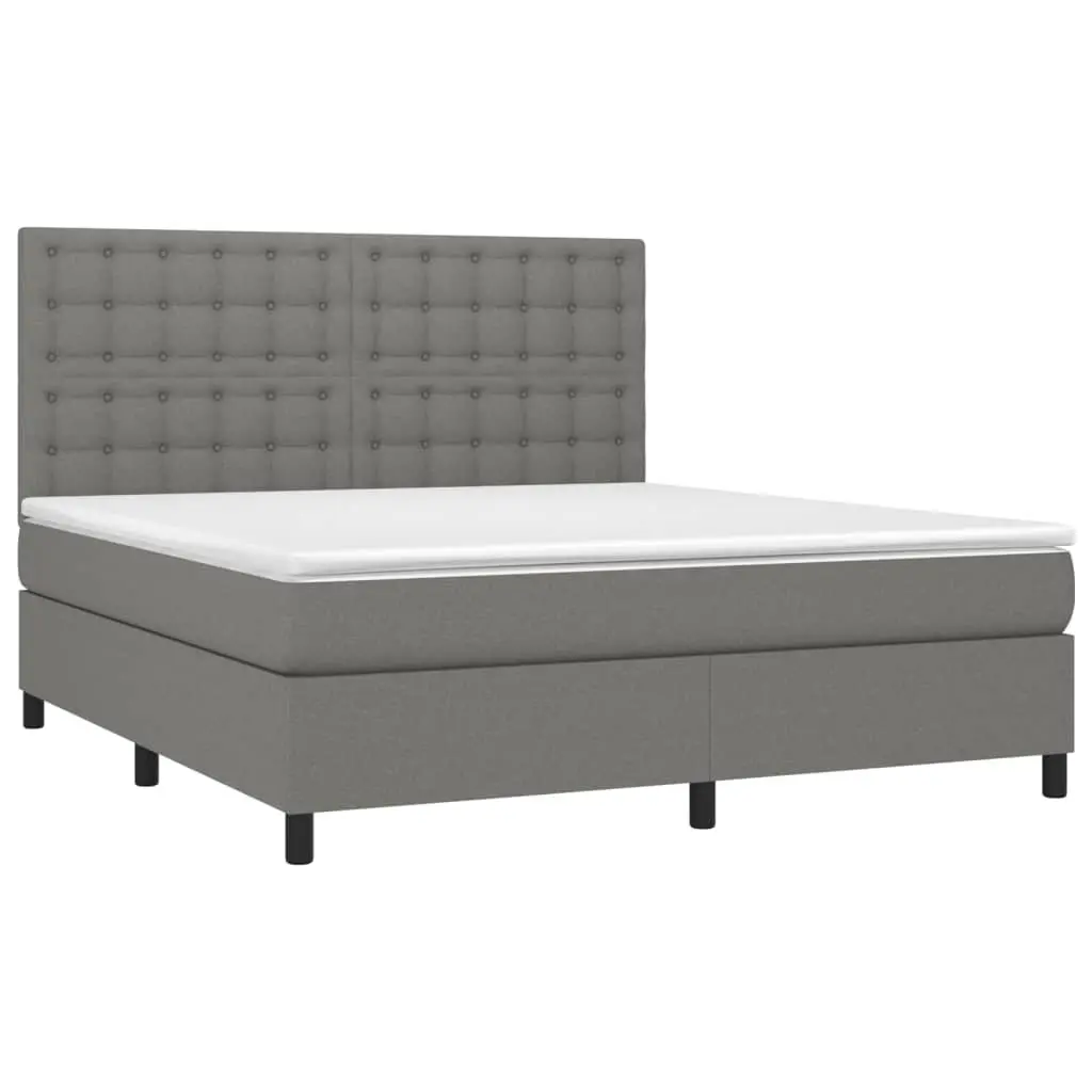 Queen Size Box Spring Bed Dark Grey 153x203 cm Fabric with Pocket Spring Mattress