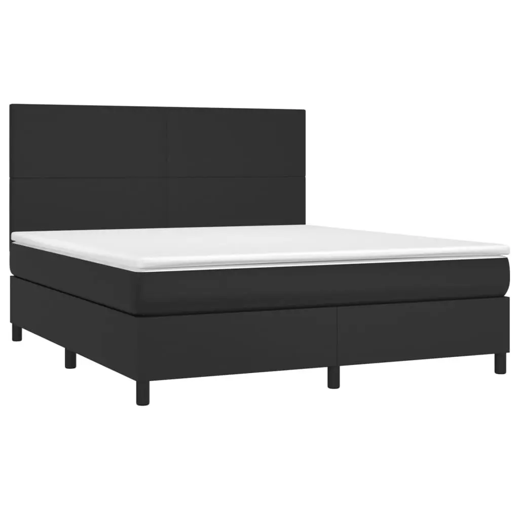 Queen Size Bed Frame Faux Leather Adjustable Headboard Pocket Spring Mattress Black