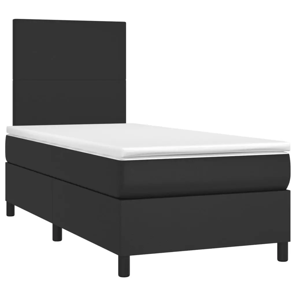 Box Spring Bed King Single Faux Leather Black 106x203cm with Pocket Mattress