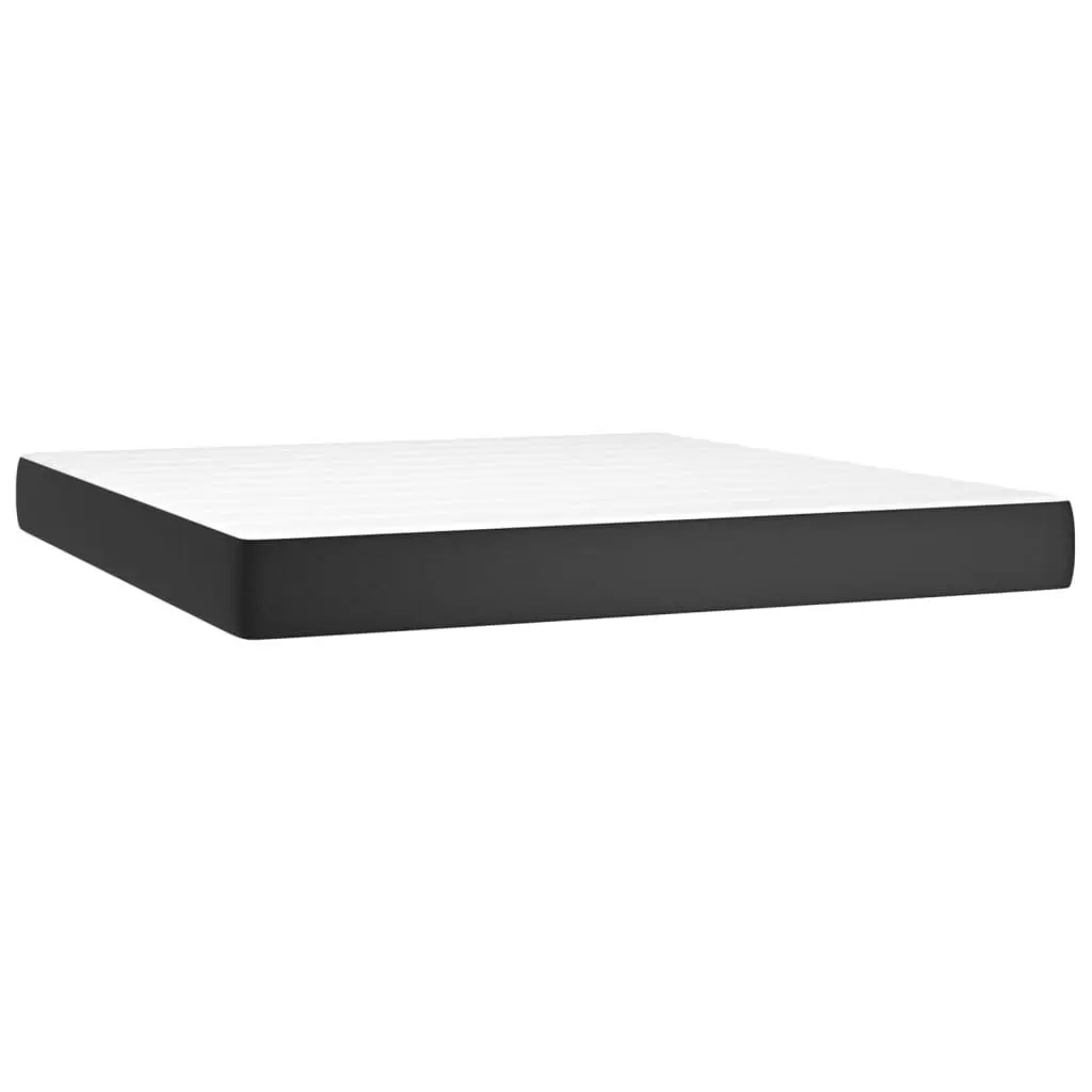 Queen Size Box Spring Bed Black Faux Leather with Pocket Spring Mattress