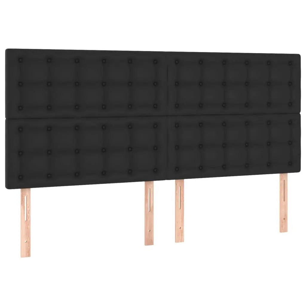 Queen Size Box Spring Bed Black Faux Leather with Pocket Spring Mattress