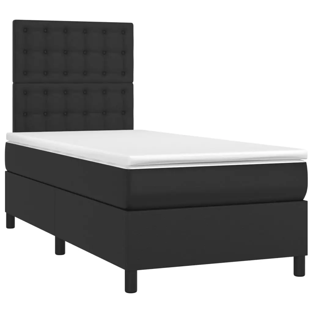 Box Spring Bed King Single Black Faux Leather with Pocket Spring Mattress