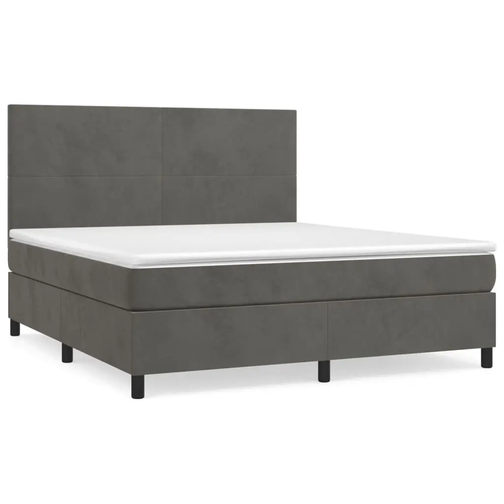 Box Spring Bed Grey Velvet Queen Size with Pocket Spring Mattress