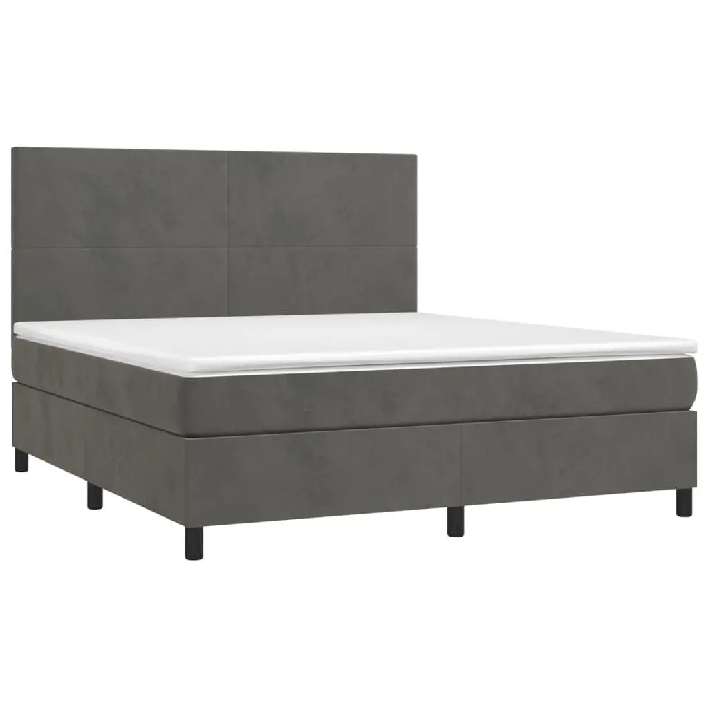 Box Spring Bed Grey Velvet Queen Size with Pocket Spring Mattress