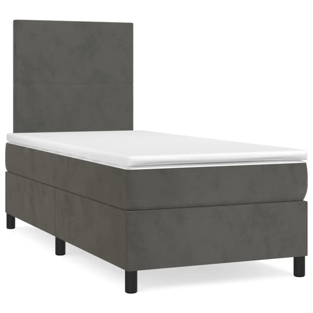 Box Spring Bed King Single 106x203cm Velvet Adjustable Headboard Pocket Mattress