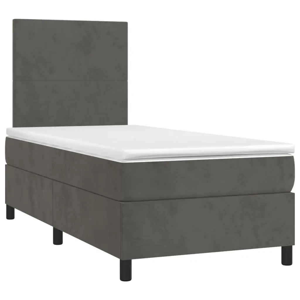 Box Spring Bed King Single 106x203cm Velvet Adjustable Headboard Pocket Mattress