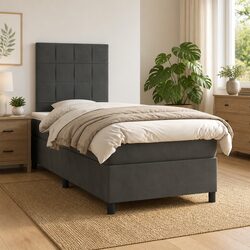 Grey Velvet King Single Box Spring Bed with Pocket Spring Mattress