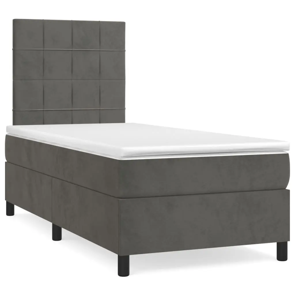 Box Spring Bed with Adjustable Headboard Grey Velvet King Single 106x203cm Pocket Spring Mattress