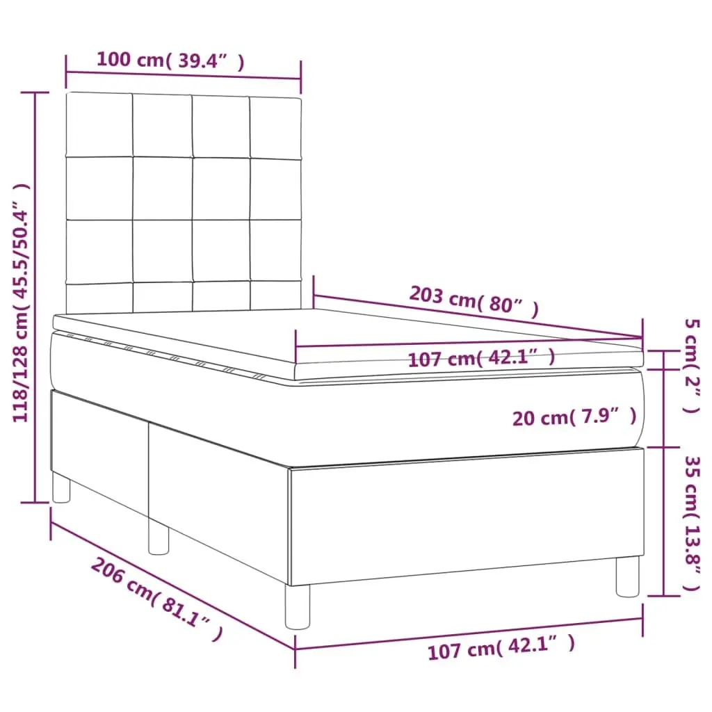 Box Spring Bed with Adjustable Headboard Grey Velvet King Single 106x203cm Pocket Spring Mattress