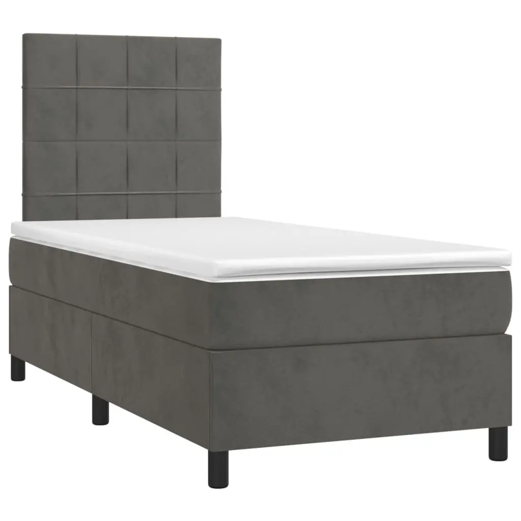 Box Spring Bed with Adjustable Headboard Grey Velvet King Single 106x203cm Pocket Spring Mattress