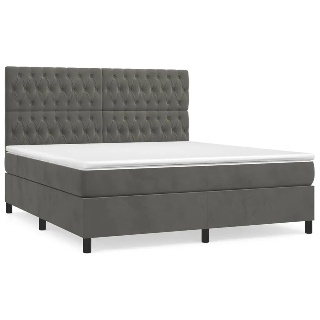Box Spring Bed with Velvet Headboard Queen Size 153x203 cm Grey