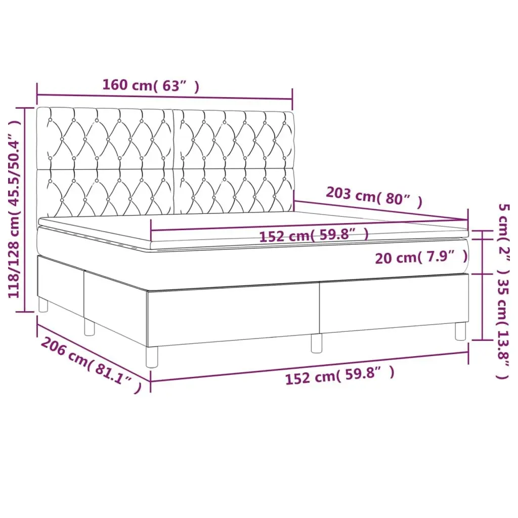 Box Spring Bed with Velvet Headboard Queen Size 153x203 cm Grey