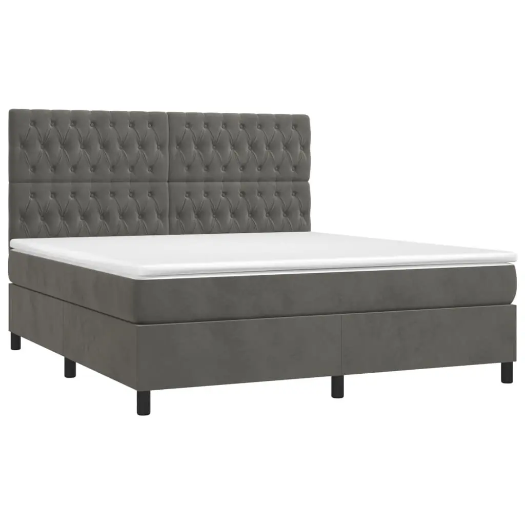 Box Spring Bed with Velvet Headboard Queen Size 153x203 cm Grey