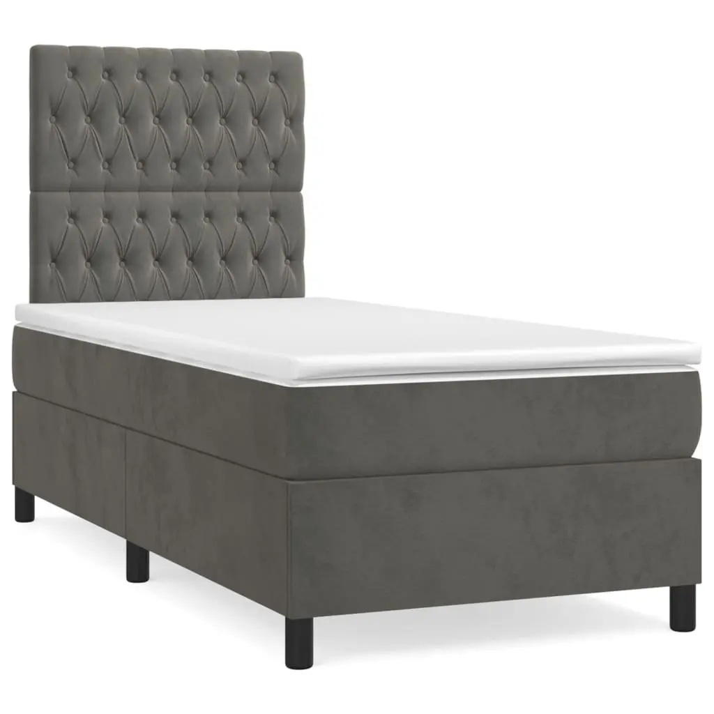 Box Spring Bed King Single Grey Velvet 106x203 cm with Pocket Spring Mattress