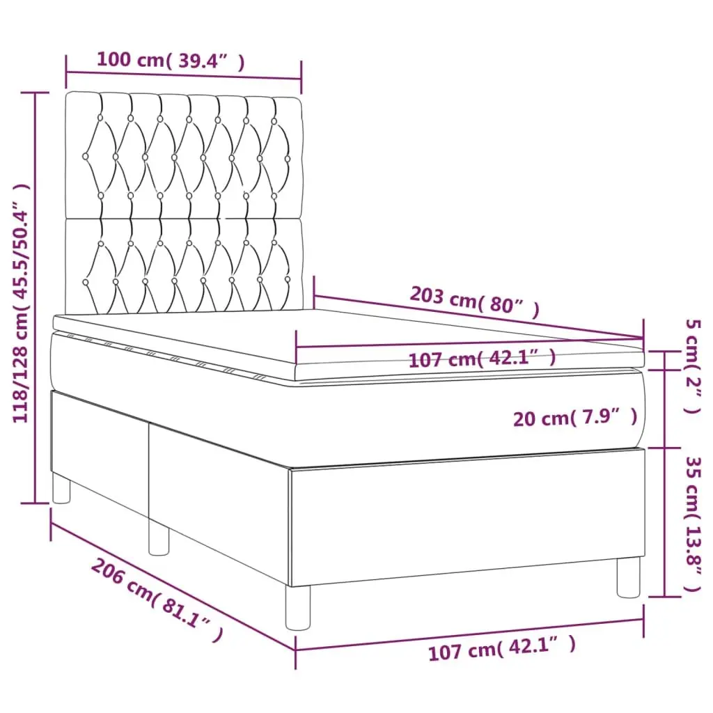 Box Spring Bed King Single Grey Velvet 106x203 cm with Pocket Spring Mattress