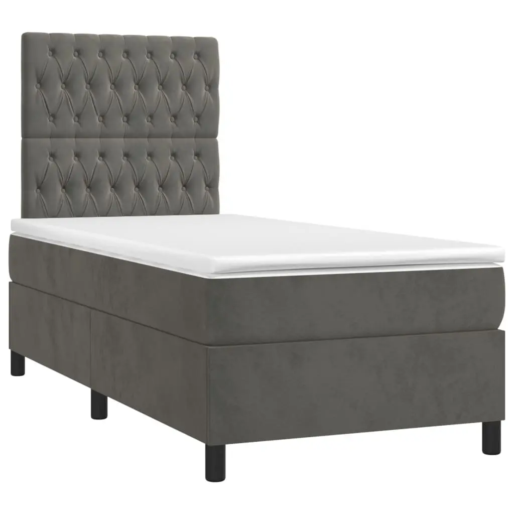 Box Spring Bed King Single Grey Velvet 106x203 cm with Pocket Spring Mattress