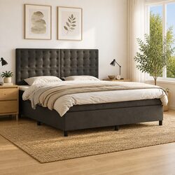Queen Size Velvet Box Spring Bed with Pocket Spring Mattress