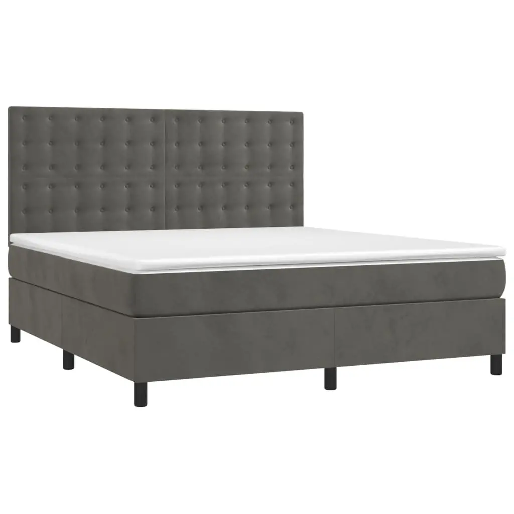 Queen Size Box Spring Bed Grey Velvet Adjustable Pocket Spring Mattress