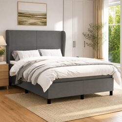 Grey Double Box Spring Bed with Adjustable Headboard