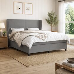 Queen Size Box Spring Bed with Pocket Spring Mattress in Dark Grey