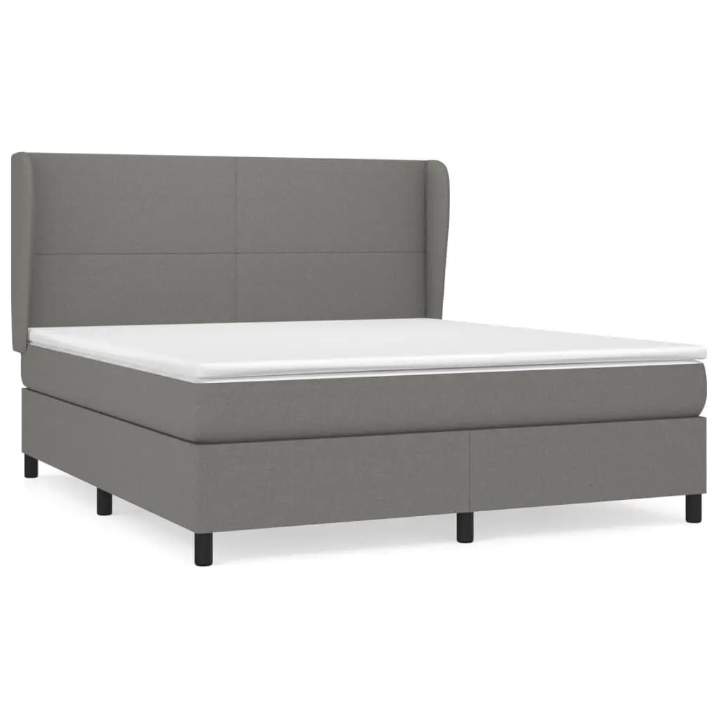Box Spring Bed with Pocket Spring Mattress Queen Size Dark Grey Fabric Upholstery