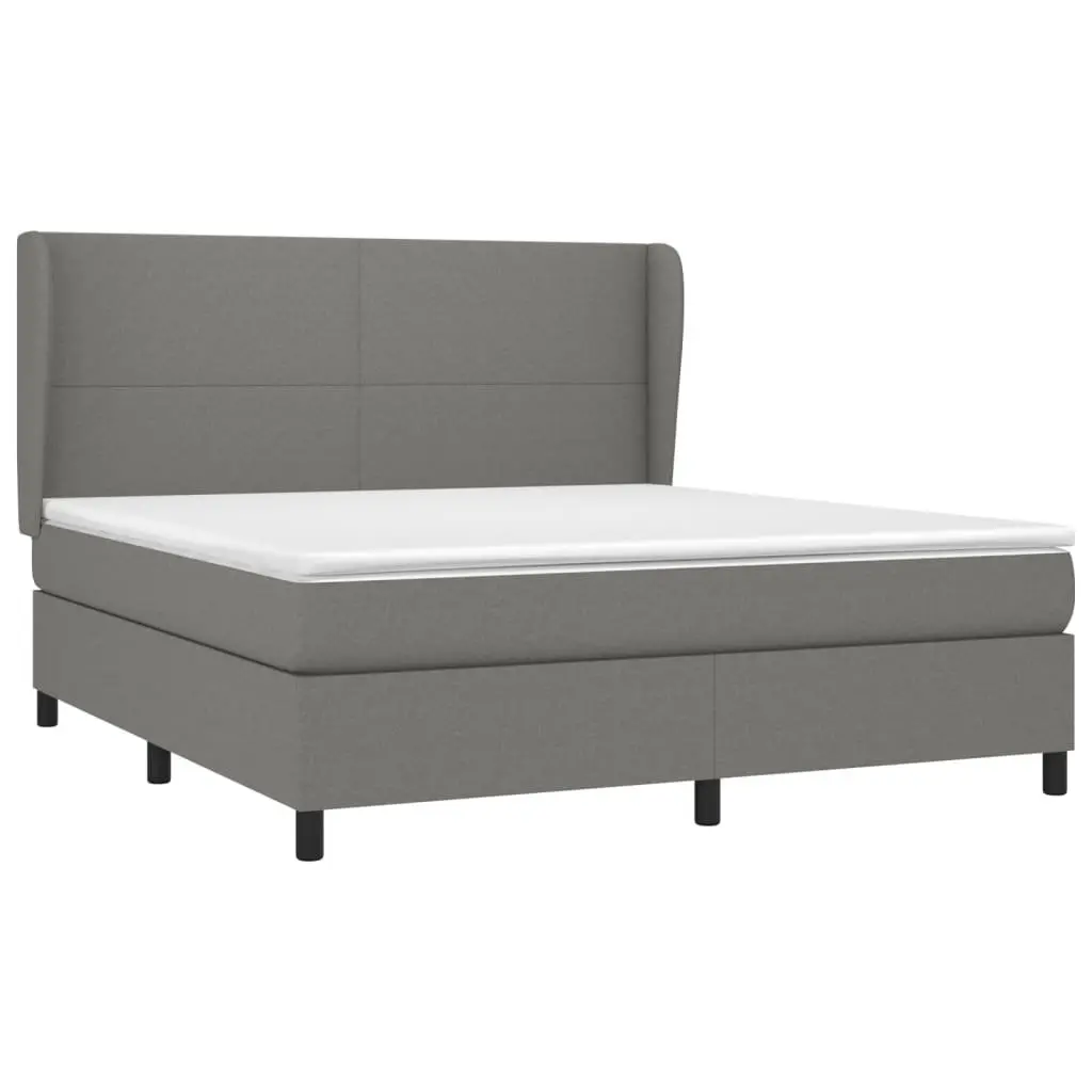 Box Spring Bed with Pocket Spring Mattress Queen Size Dark Grey Fabric Upholstery