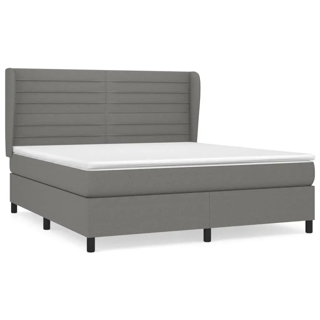 Box Spring Bed Dark Grey Fabric Queen Size with Integrated Pocket Spring Mattress